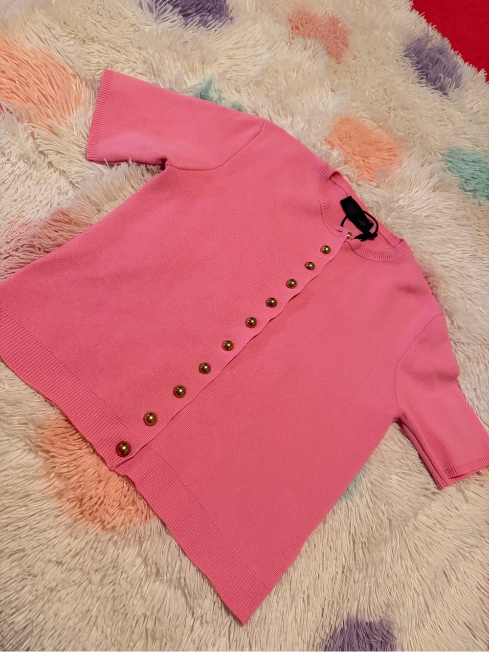 Zara Pink Short-Sleeve Cardigan with Gold Buttons